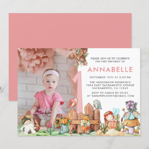 Fairy Forest First Birthday Photo Invitation