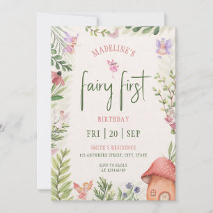 Fairy Forest Watercolor 1st Birthday Girl Invitation