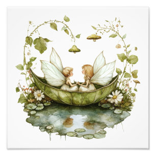 Fairy Friends,Magical, Leaf Boat, Watercolor Photo Print