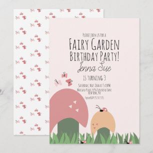 Fairy Garden 1st Birthday Ladybugs Butterflies  Invitation