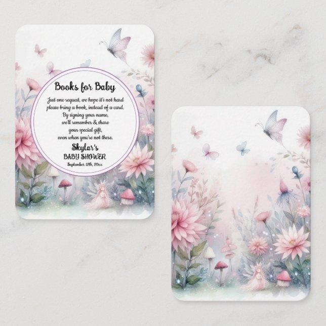 Fairy Garden Baby Shower Books for Baby Enclosure Card (Front/Back)