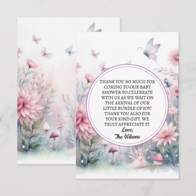 Fairy Garden Baby Shower Thank You Card (Front/Back)