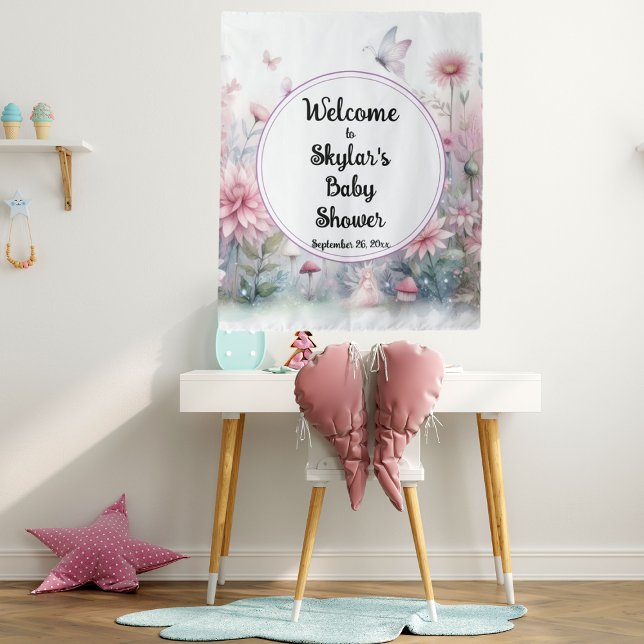 Fairy Garden Baby Shower Welcome Backdrop Tapestry (Creator Uploaded)