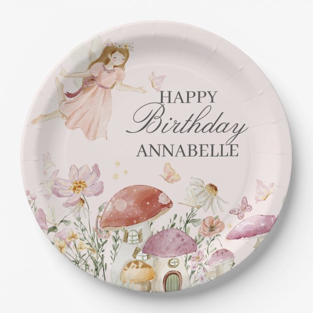 Fairy Garden Birthday Balloon Party Decor Favour Paper Plate (Front)