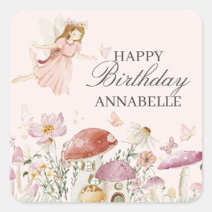 Fairy Garden Birthday Balloon Party Decor Favour Square Sticker
