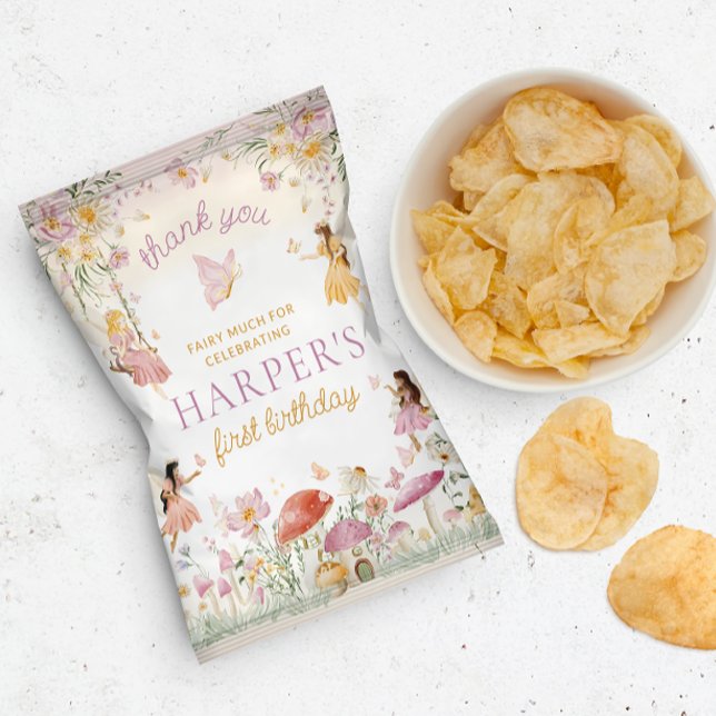 Fairy Garden Birthday Chip Bag Wrapper (First first birthday chip bag wrappers)