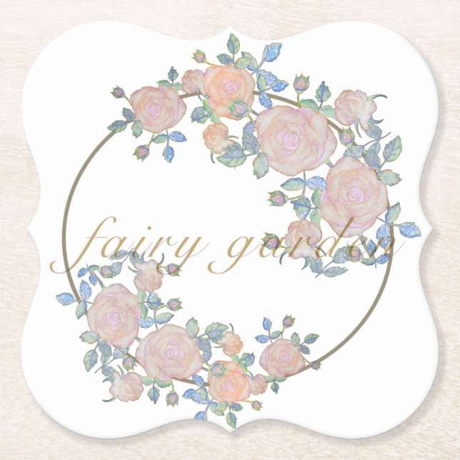 Fairy garden elegant pattern of rose flower classi paper coaster (Front)