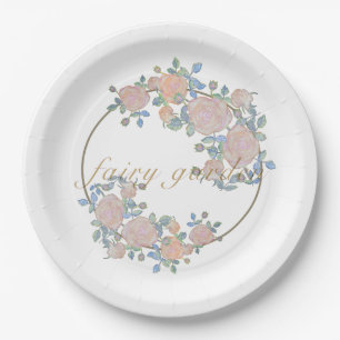 Fairy garden elegant pattern of rose flower classi paper plate