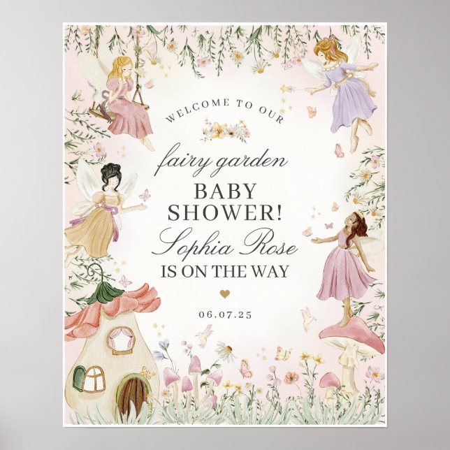 Fairy Garden Enchanted Baby Shower Welcome Sign (Front)