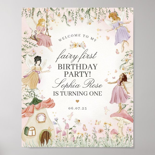 Fairy Garden First Birthday Party Welcome Sign (Front)
