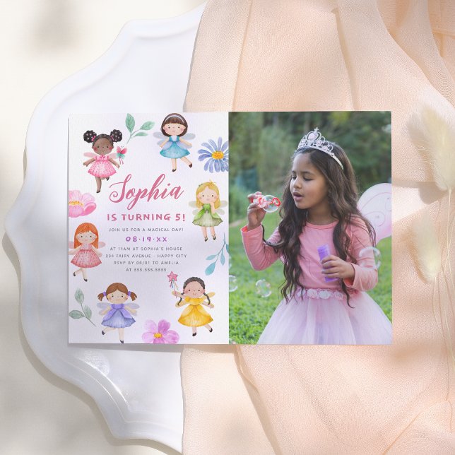 Fairy Garden Floral Girl Photo Birthday Party Invitation (Creator Uploaded)