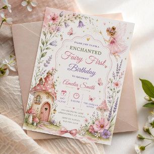Fairy Garden Floral Girls Birthday Party Invitation