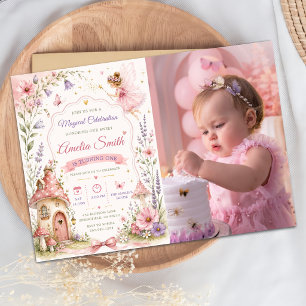 Fairy Garden Floral Girls Birthday Party Photo Invitation
