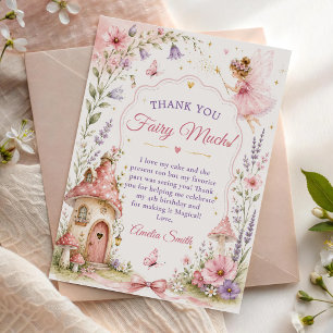 Fairy Garden Floral Girls Birthday Thank You Card