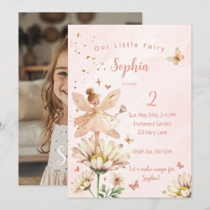 Fairy Garden Girl Photo Birthday Invitation Card