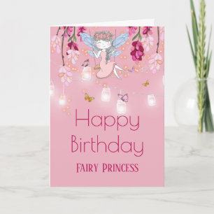 Fairy garden girl swing mason jar lights pink card