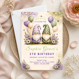 Fairy Garden Gnome 3rd Birthday Invitation