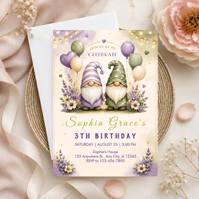 Fairy Garden Gnome 3rd Birthday Invitation (Creator Uploaded)