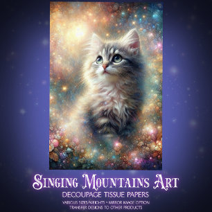 Fairy Garden Kitten Floral Fantasy Decoupage Tissue Paper