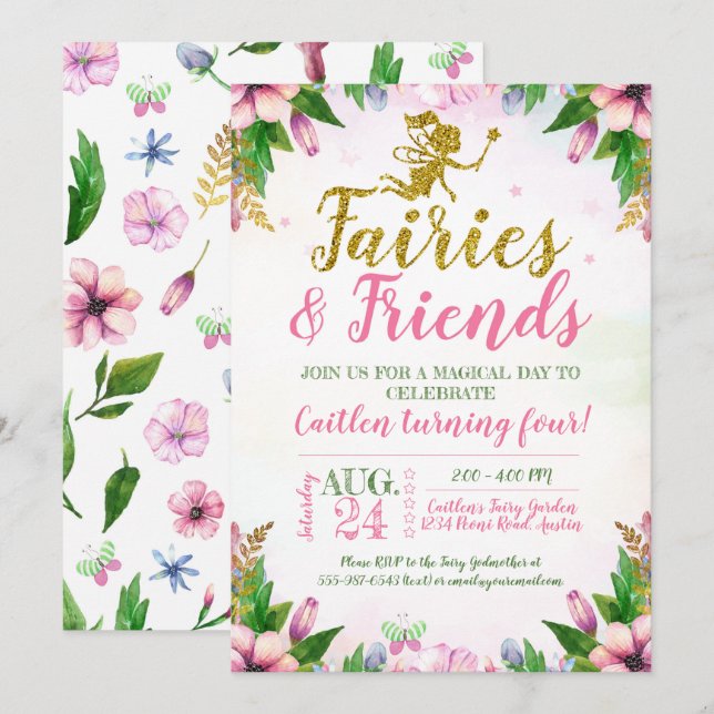 Fairy Garden Magical Enchanted Floral Birthday Invitation (Front/Back)