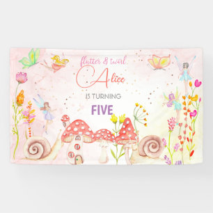 Fairy garden watercolor kids birthday  banner