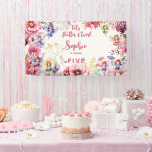 Fairy garden watercolor kids birthday banner