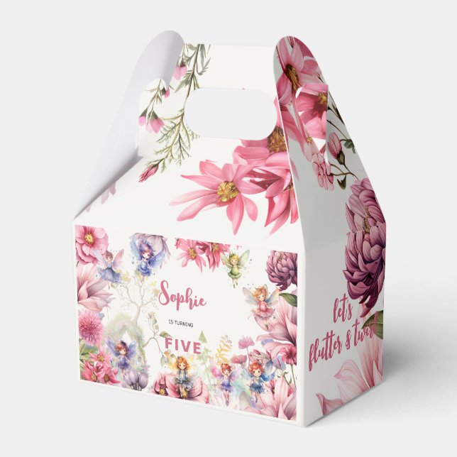 Fairy garden watercolor kids birthday favour box (Front Side)