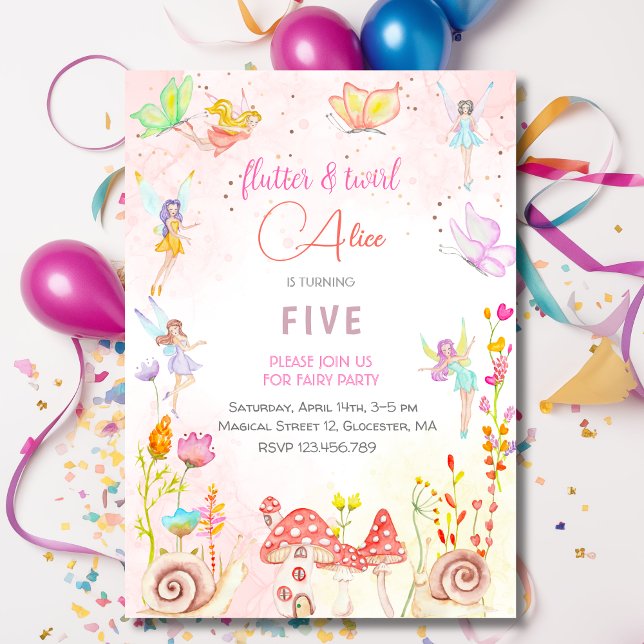 Fairy garden watercolor kids birthday invitation (Creator Uploaded)
