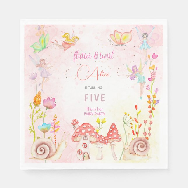 Fairy garden watercolor kids birthday napkin (Front)
