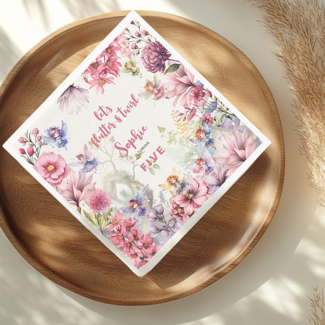 Fairy garden watercolor kids birthday napkin (Creator Uploaded)