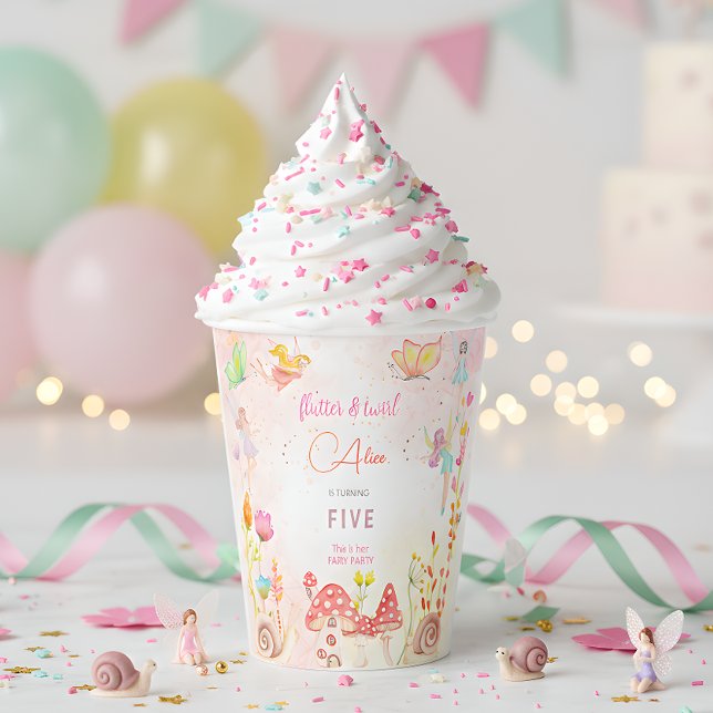 Fairy garden watercolor kids birthday paper cups (Creator Uploaded)