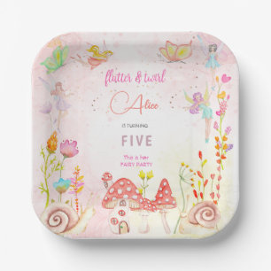 Fairy garden watercolor kids birthday paper plate