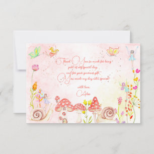 Fairy garden watercolor kids birthday thank you card