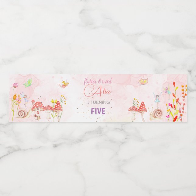 Fairy garden watercolor kids birthday  water bottle label (Single Label)