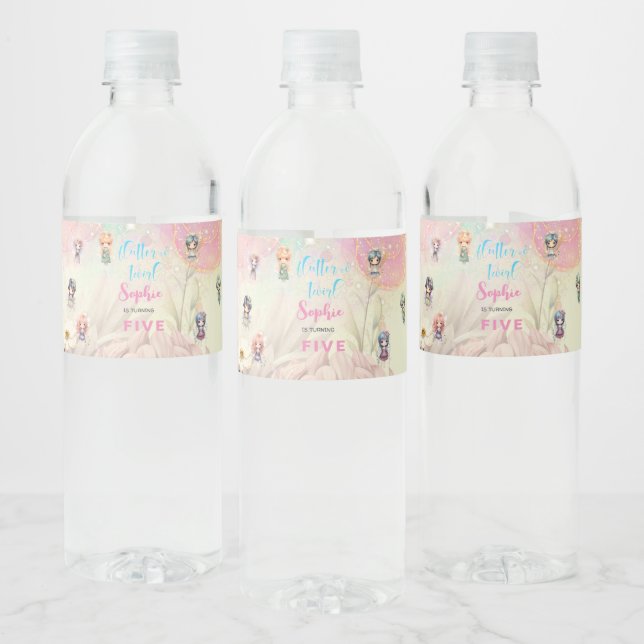 Fairy garden watercolor kids birthday water bottle label (Bottles)