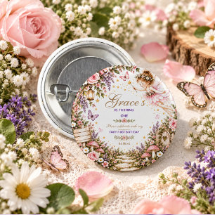 Fairy girl 1st Birthday Enchanted Garden Floral 3 Cm Round Badge