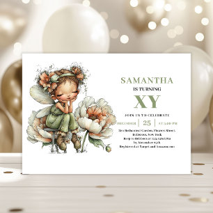 Fairy Girl 1st Birthday Magical Sage Floral Invite