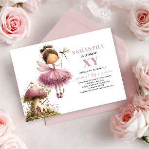 Fairy Girl 1st Birthday Rose Gold Floral invites
