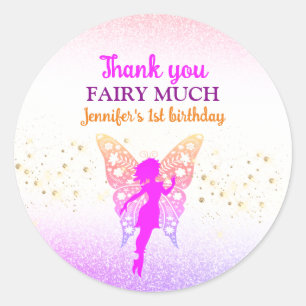 Fairy Girl 1st Birthday Thank You Classic Round Sticker