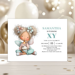 Fairy Girl 7th Birthday Whimsical Cute Pastel Invitation