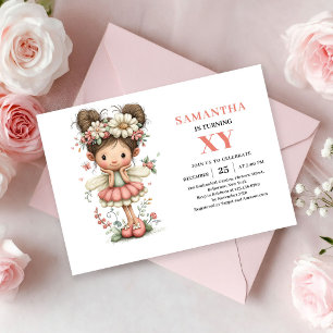 Fairy Girl 8th Birthday Whimsical Blush Floral  Invitation