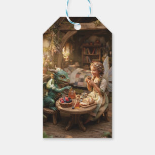 Fairy Girl and Little Green Dragon Having Tea Gift Tags