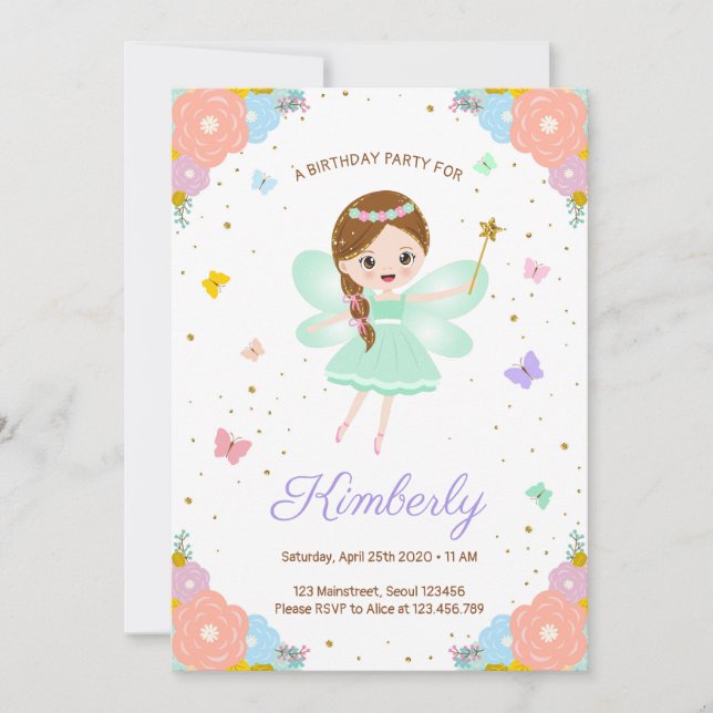 fairy girl birthday invitation (Front)