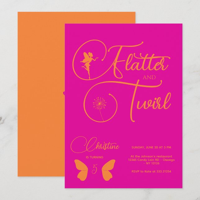 Fairy Girl Birthday Minimalist Simple Modern Invitation (Front/Back)