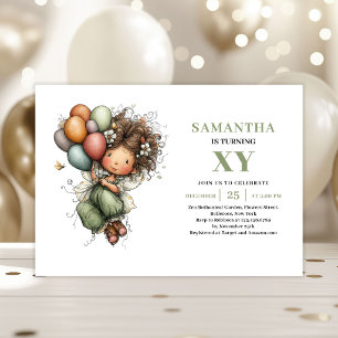 Fairy Girl Birthday Sage Green Floral Invitation
