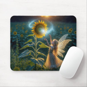 Fairy Girl Casting a Spell On a Sunflower Mouse Mat