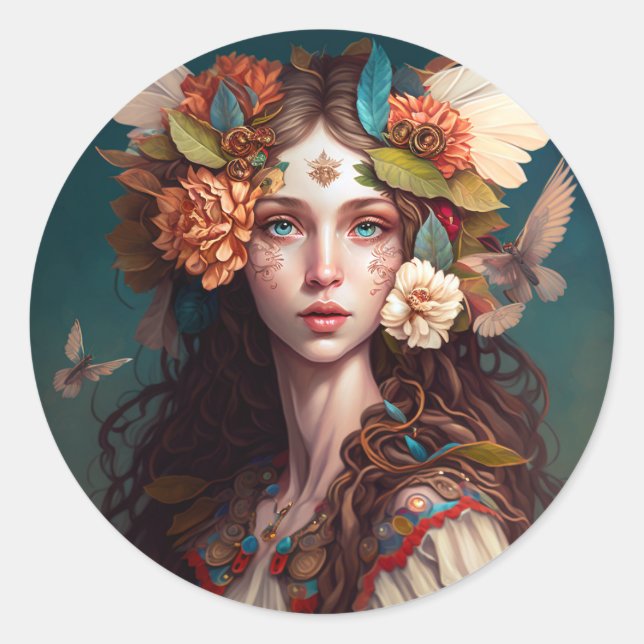Fairy Girl Fantasy Art Classic Round Sticker (Front)