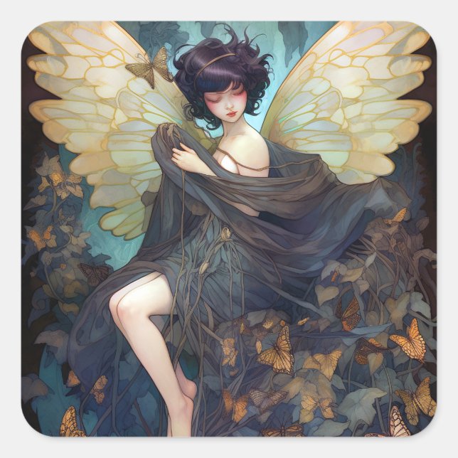 Fairy Girl Fantasy Art Square Sticker (Front)