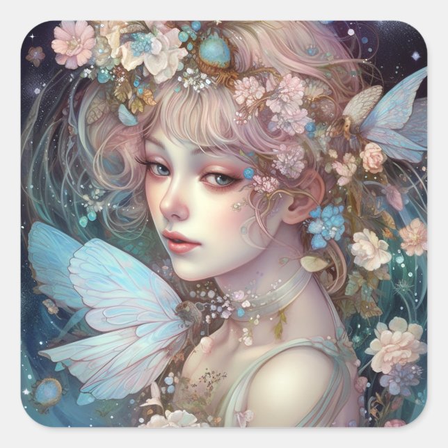 Fairy Girl Fantasy Art Square Sticker (Front)