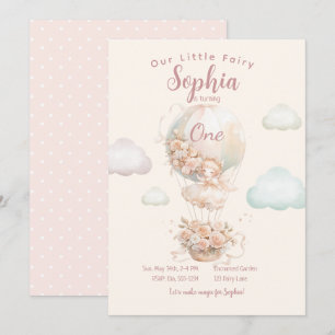Fairy Girl Hot Air Balloon First Birthday Invitation
